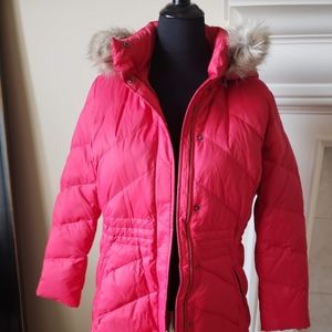 Talbots Long Red Down Puffer Jacket Coat Sz L NWT